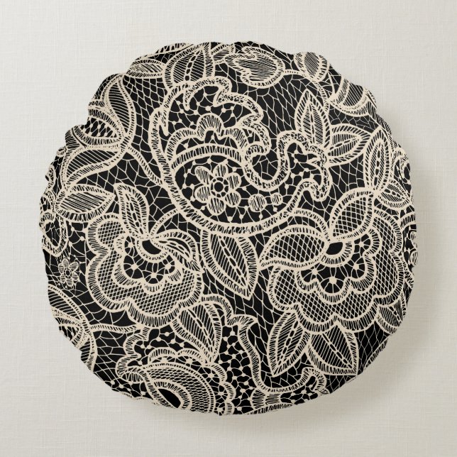 Almofada Redonda Elegante Lace Seamless Pattern Design (Frente)