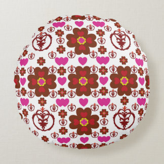 Almofada Redonda Elegante Mandala Geométrico Vermelho para Quarto e
