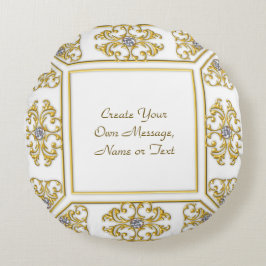 Almofada Redonda Elegante Moldura Ornamental em Ouro com Acento de 