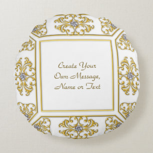 Almofada Redonda Elegante Moldura Ornamental em Ouro com Acento de