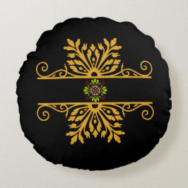Almofada Redonda Elegante Ornamento Floral Dourado Estilo Barroco