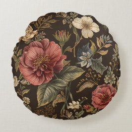 Almofada Redonda Elegante, padrão de flores marrons bege