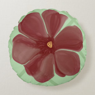 Almofada Redonda Elegante Padrão de Treliça Floral Borgonha e Verde