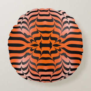 Almofada Redonda Elegante Psicodélico Laranja Negro Tigre Impressão