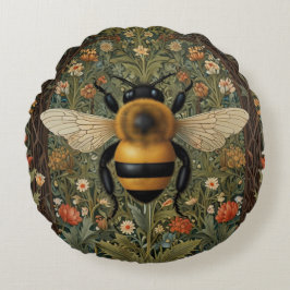 Almofada Redonda Elegante retro bumblebee boho botânico arte floral