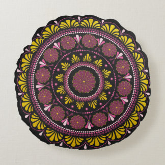 Almofada Redonda Elegante rosa Dourado Mandala, Boho Zen Dot Art Fl
