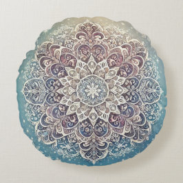 Almofada Redonda Elegante Snowflake Mandala em matizes congelados