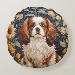 Almofada Redonda Elegante Sunflower Cavalier King Charles Spaniel