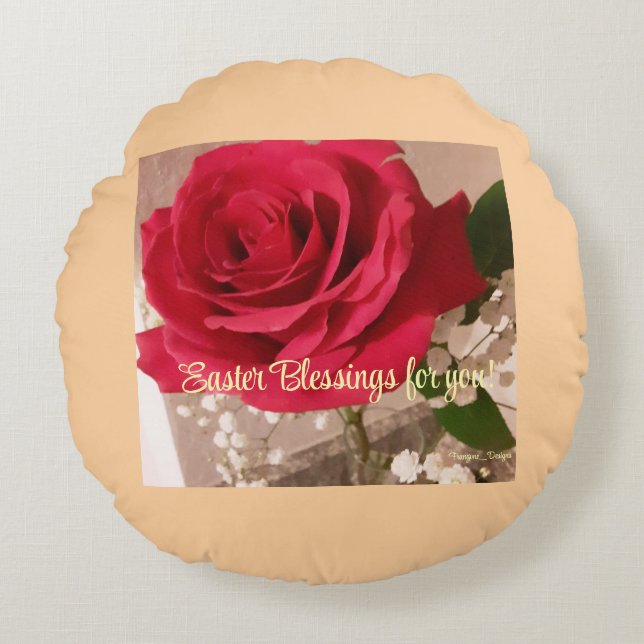 Almofada Redonda Elegante, Travesseiro Floral Páscoa (Frente)