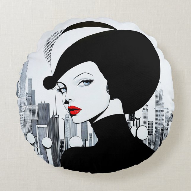 Almofada Redonda Elegante Uptown Girl New York High Society (Frente)
