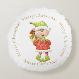 Almofada Redonda Elf de Natal com Presente