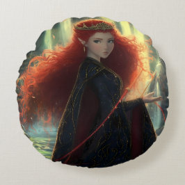 Almofada Redonda Elfo Místico numa Floresta Fantástica