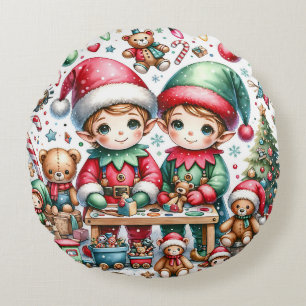 Almofada Redonda Elfos de Natal Adoráveis em seu Compro de Brinqued