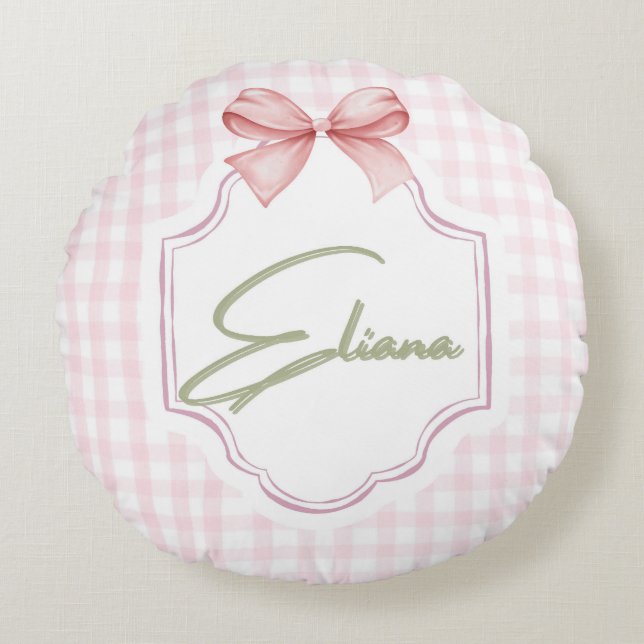 Almofada Redonda Eliana Personalizado Arco Rosa & Gingham Impressão (Frente)