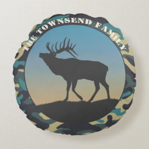 Almofada Redonda Elk e Camo Blue