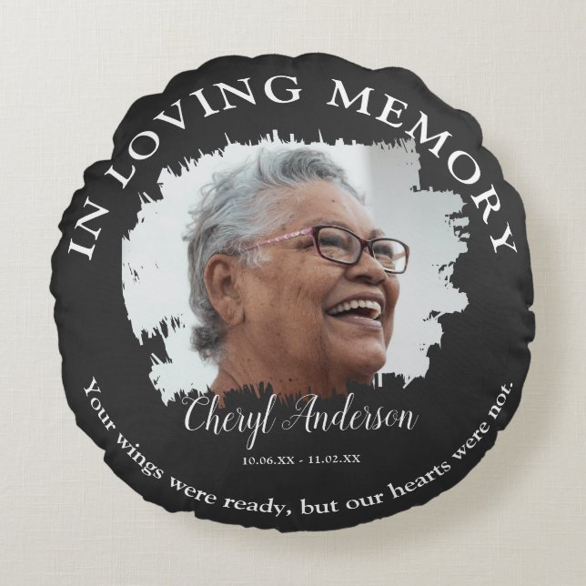 Almofada Redonda Em Memória Querida | Memorial de Foto  (Frente)