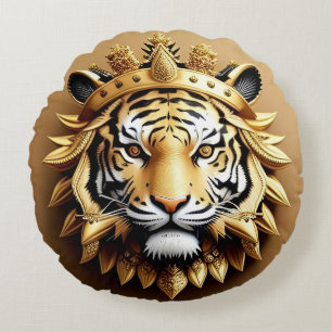 Almofada Redonda Emblema da Crista do Tigre Dourado