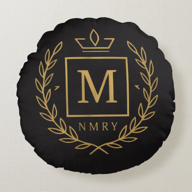 Almofada Redonda "Emblema Real NMKY – Design de Brasão com Monogram (Frente)