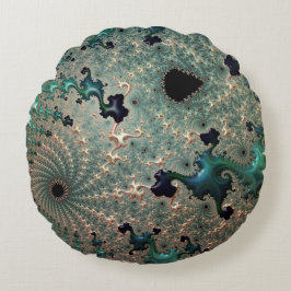 Almofada Redonda Emerald e Dourado Mandelbrot