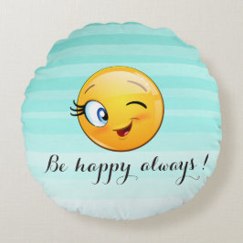 Almofada Redonda Emoji Vencendo Adorável Seja feliz sempre