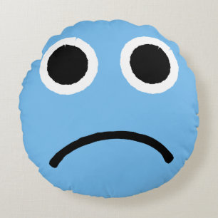 Almofada Redonda Emoticon Emoji - Emoticon Azul De Face Triste