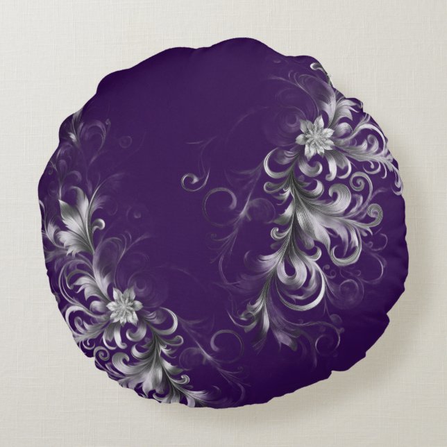 Almofada Redonda Enchanting Purple and Silver Accents  Round Pillow (Verso)