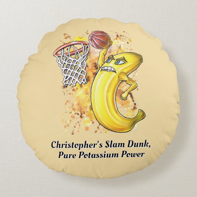 Almofada Redonda Energee Banana Slam Dunk Fruitário Trabalho de art (Frente)