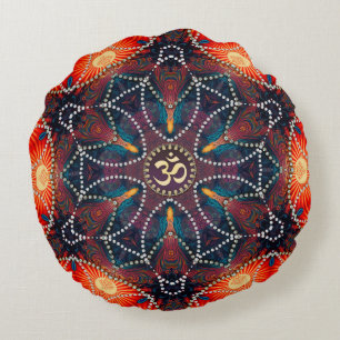 Almofada Redonda Energia Celular Geométrica Om Mandala Round Cushio