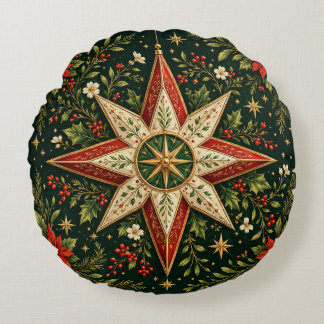 Almofada Redonda Enfeite de Estrela de Natal Antiga Poinsettia Holl