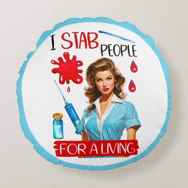 Almofada Redonda Enfermeira Nostálgica Bonita Se Aproxima Para Vive (Frente)