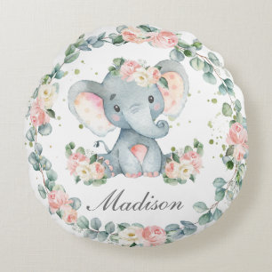 Almofada Redonda Enfermeiro Floral Cor-de-Rosa, Elefante-Bebê Gela