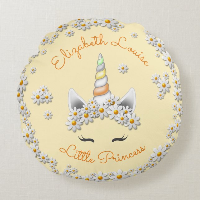 Almofada Redonda Enfermeiro Magical Yellow Unicorn Princess Crown (Frente)