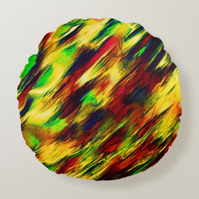 Almofada Redonda Enferrado de vermelho a amarelo, um pouco verde (Frente)