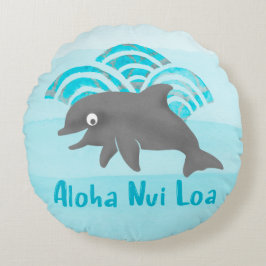 Almofada Redonda Engenheiro de Onda de Golfinhos de Ceiki Watercolo