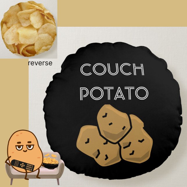 Almofada Redonda Engraçada "Batata de Couch" + Batata Escopa De Vig (This funny Couch Potato cushion is perfect for the lovable sloth in your life. Choice of colors.)