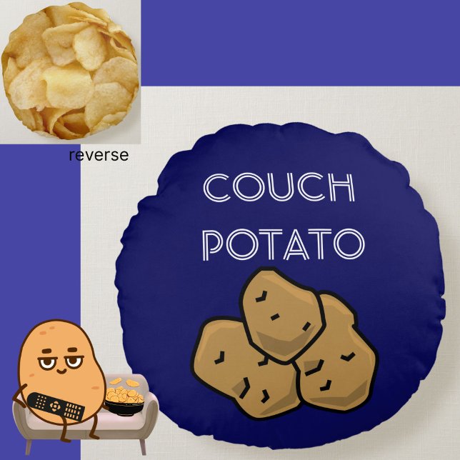 Almofada Redonda Engraçada "Batata de Couch" + Batata Escopa De Vig (This funny Couch Potato cushion is perfect for the lovable sloth in your life. Choice of colors.)