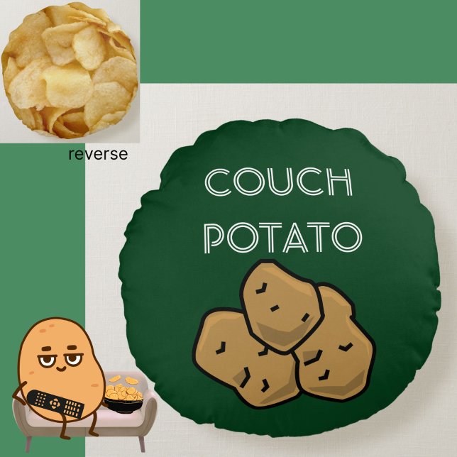 Almofada Redonda Engraçada "Batata de Couch" + Batata Escopa De Vig (This funny Couch Potato cushion is perfect for the lovable sloth in your life. Choice of colors.)