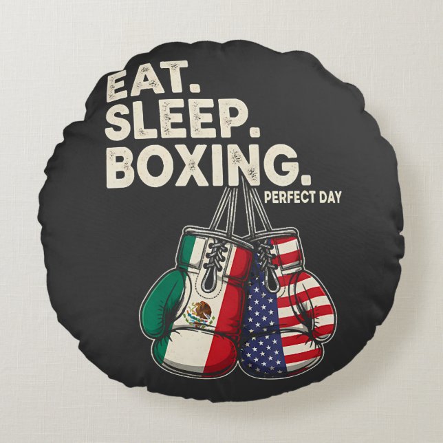 Almofada Redonda engraçado comer dormir repetir boxe (Frente)