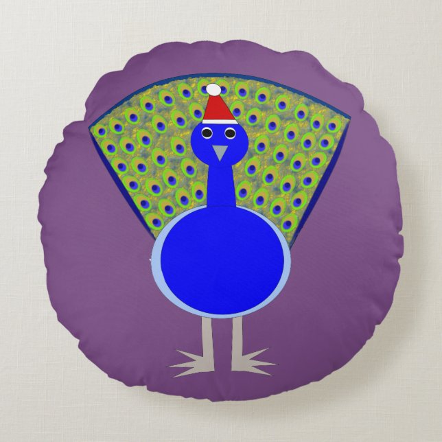 Almofada Redonda Engraçado Peacock de Natal (Frente)