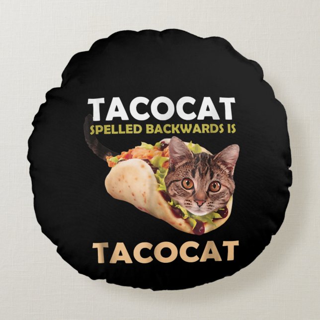 Almofada Redonda Engraçado Tacocat Taco Gato Ortografado Para Trás (Frente)