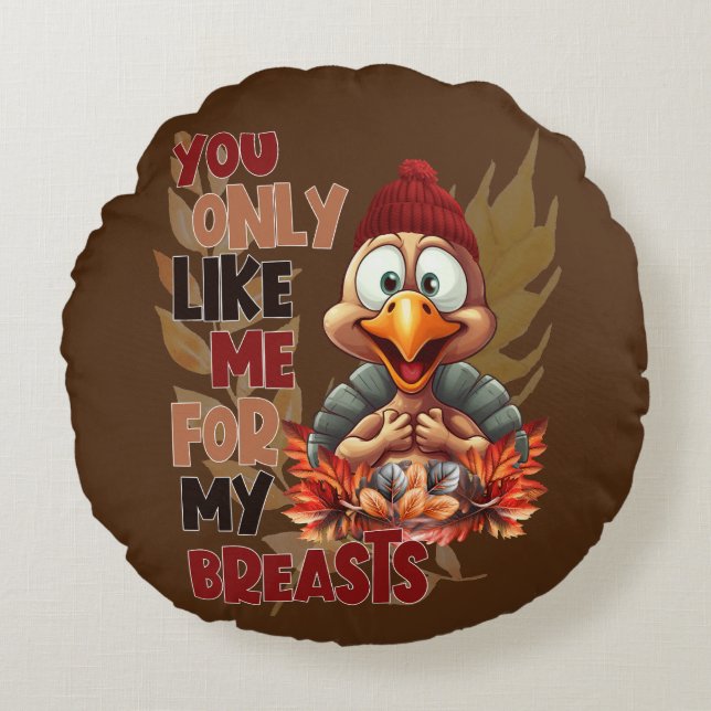 Almofada Redonda Engraçado Turquia Breja Ação de Graças (Frente)