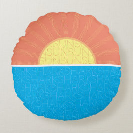 Almofada Redonda Engraçado Verão de Sol e Tubarões