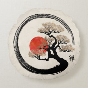 Almofada Redonda Enso Circle e Bonsai Tree na Canvas