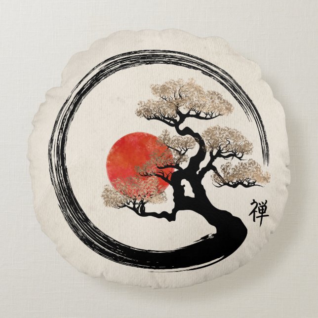 Almofada Redonda Enso Circle e Bonsai Tree na Canvas (Frente)