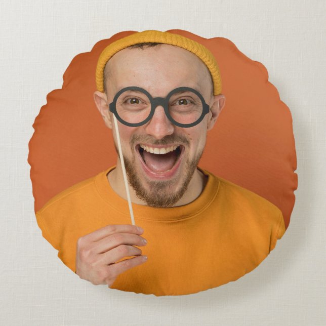 Almofada Redonda Envio de Selfie de Foto Engraçada  (Frente)