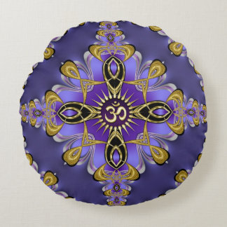 Almofada Redonda Equilíbrio Roxo OM Mandala Espiritual Yoga