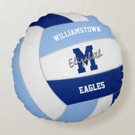 Almofada Redonda Equipe branca azul-clara colorida de vôlei infanti
