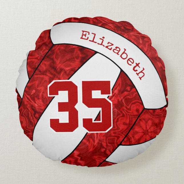 Almofada Redonda equipe branca vermelha cores decoração de voleibol (Frente)
