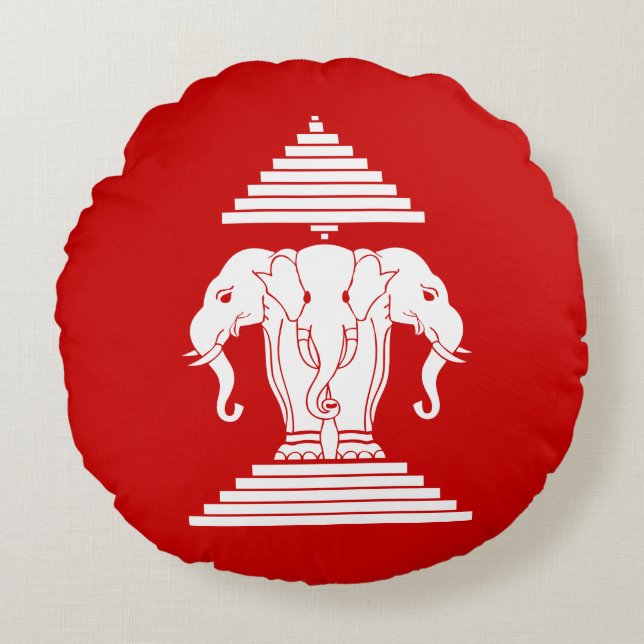Almofada Redonda Erawan Three Headed Elephant Lao / Laos Flag (Frente)