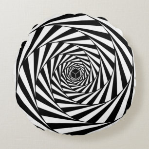 Almofada Redonda Escadaria em Espiral de Redemoinho Preto e Branco